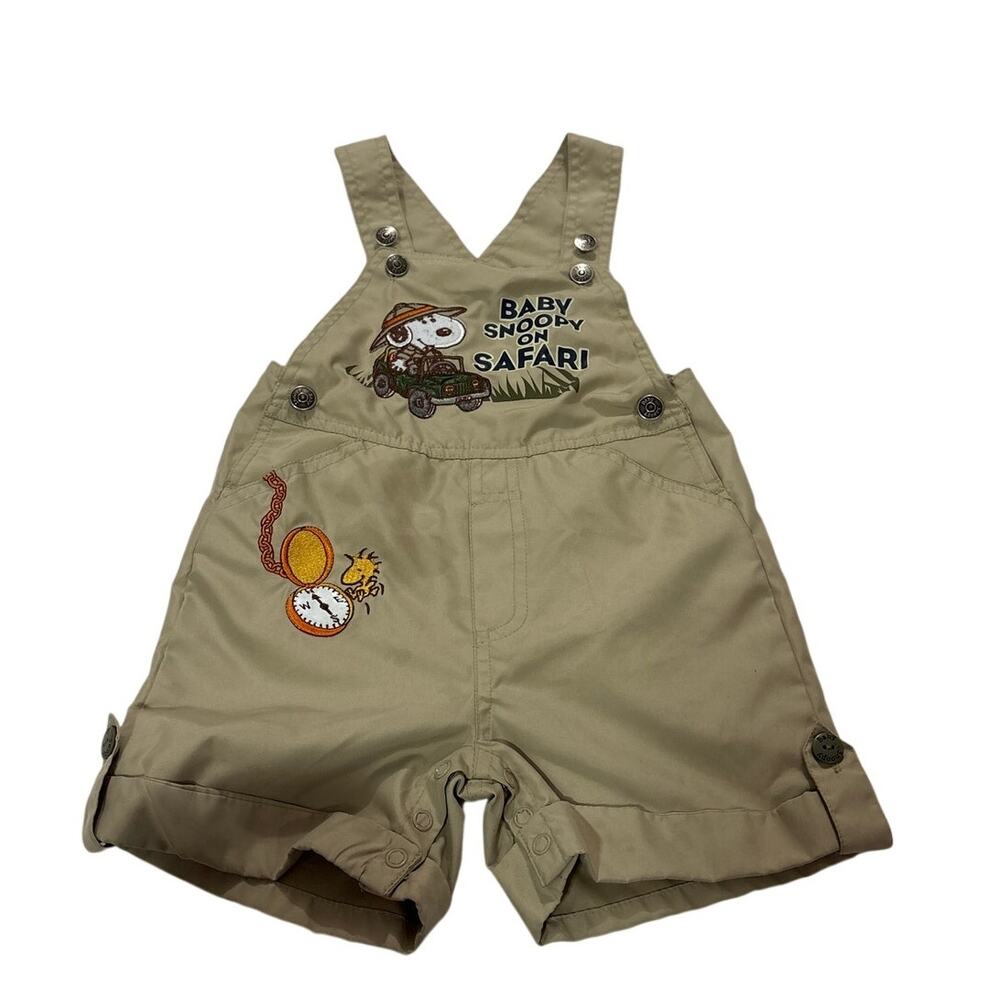 Vintage 90s Baby Snoopy on Safari Overall Shortalls Set 24M Peanuts Y2K Boys